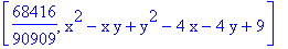 [68416/90909, x^2-x*y+y^2-4*x-4*y+9]